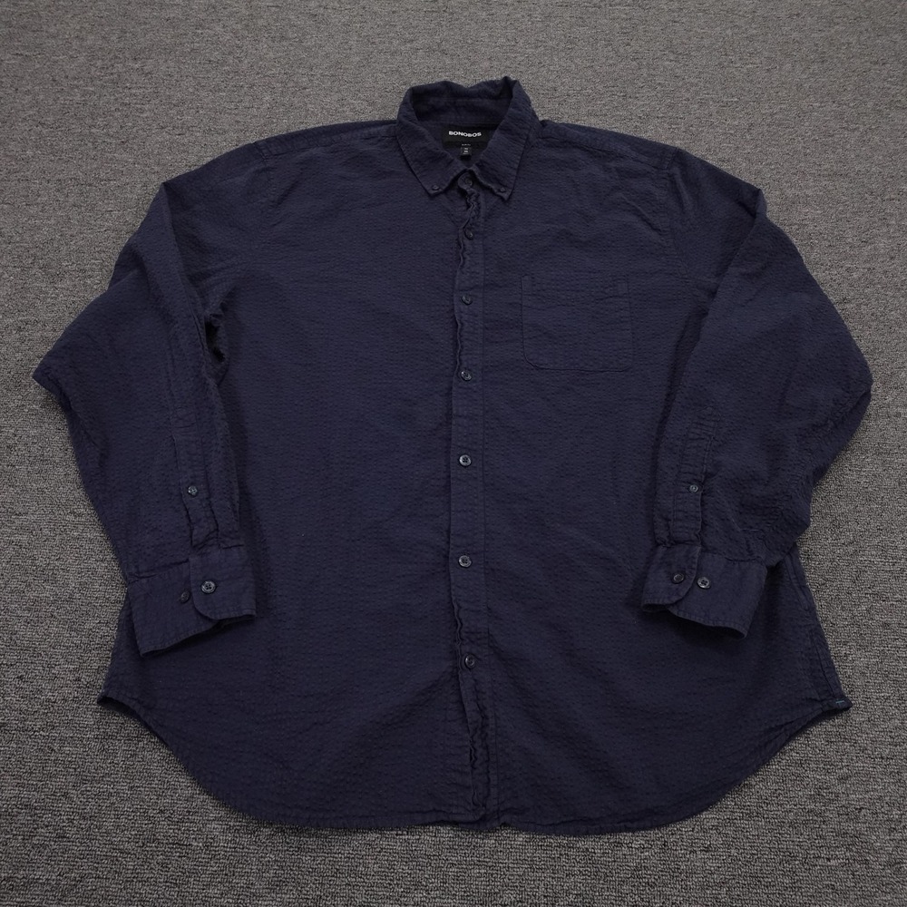 Bonobos Shirt Mens 2XL Blue Solid Long Sleeve Button Up Slim Fit Cotton Woven